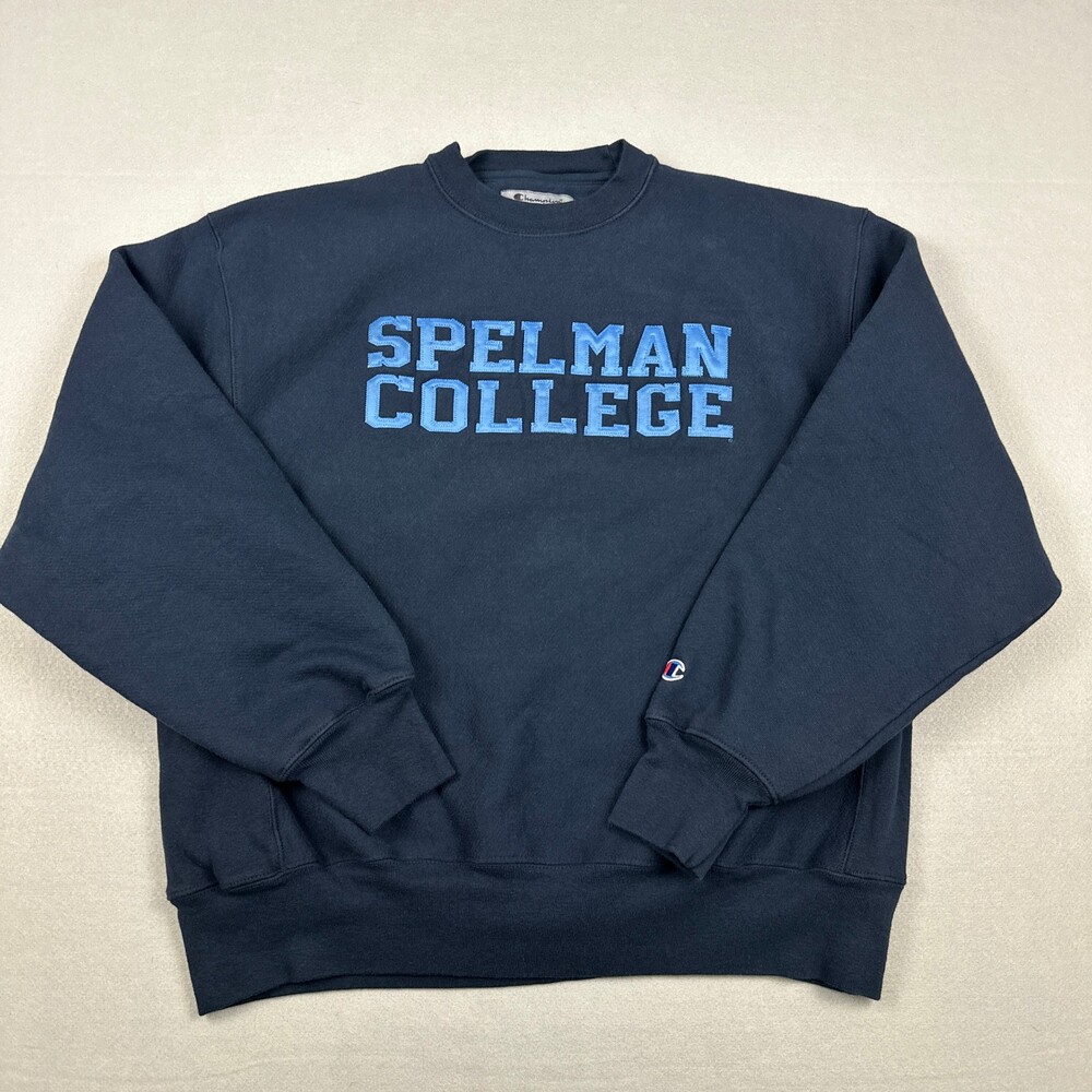 Spelman Sweatshirt Men Large Blue Champion Heavyweight Crewneck Pullover NCAA L
